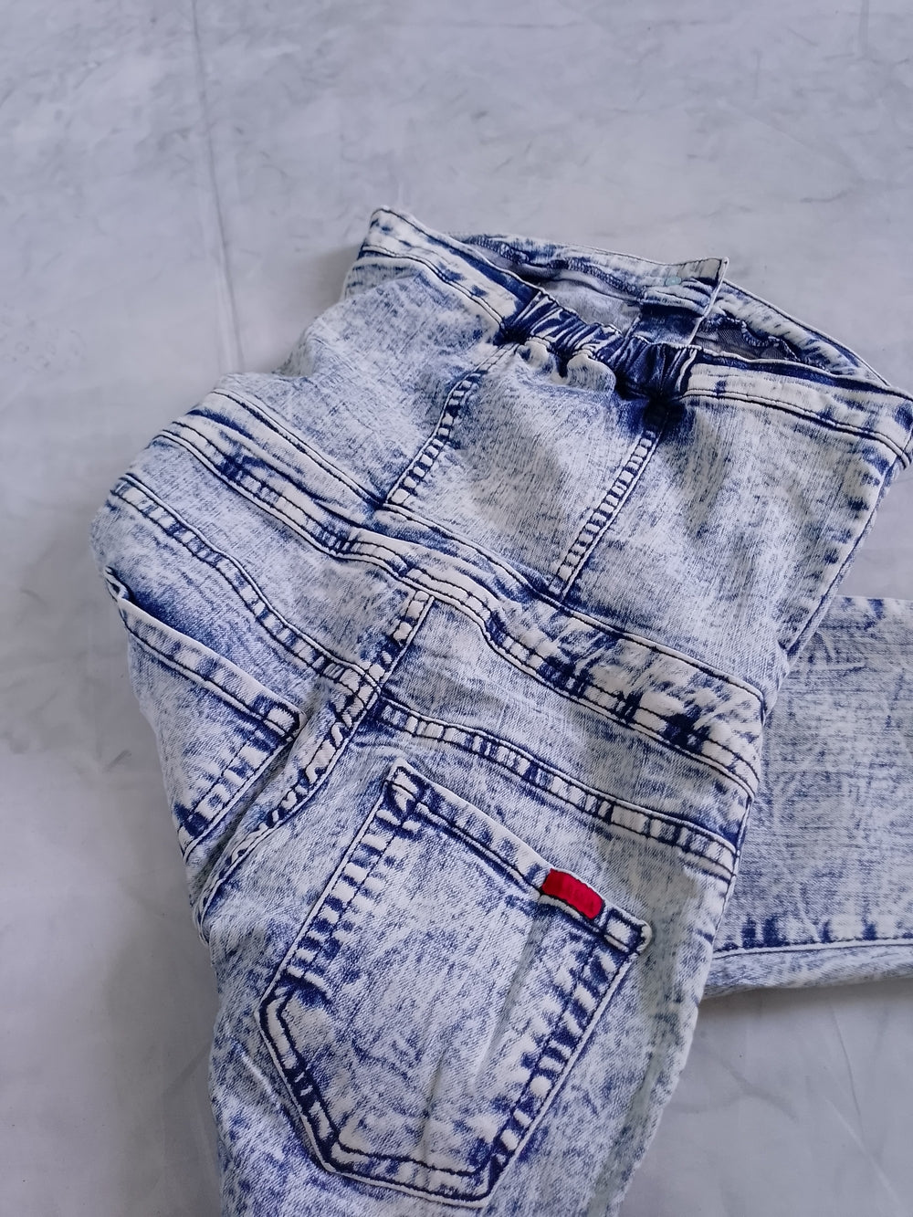 High-Waist Acid Wash Strapless Jeans Jumpsuit Light Blue GJG DENIM USA MADE