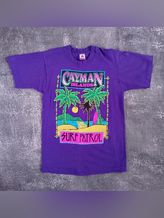 Vintage 90s Cayman Islands Surf Patrol Graphic Tee - Purple Single Stitch