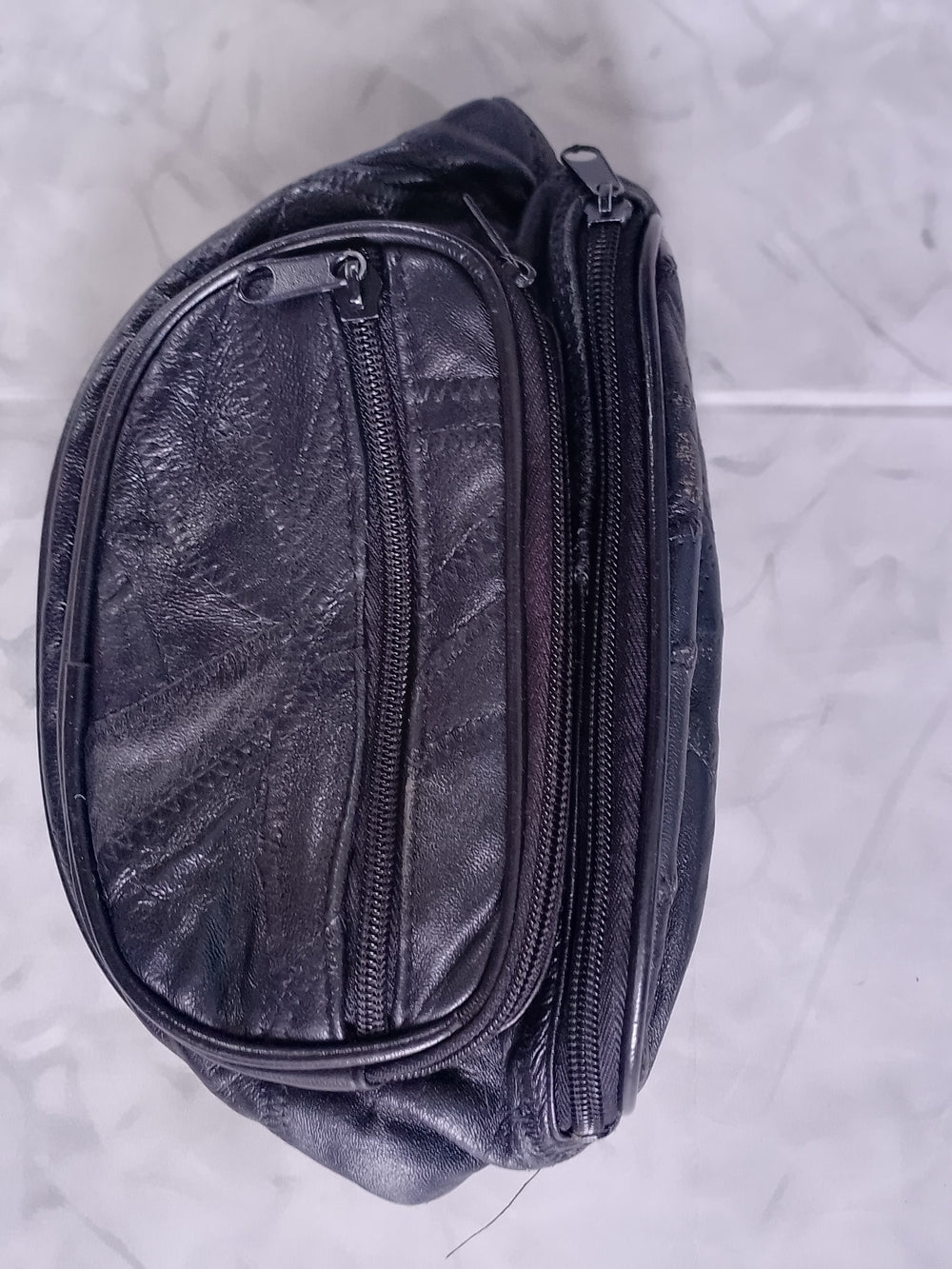 Vintage Black Leather fanny Pack Waist Bag UNISEX