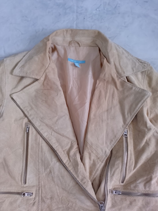 Women’s Suede Moto Jacket - Beige LEATHER SMART SET