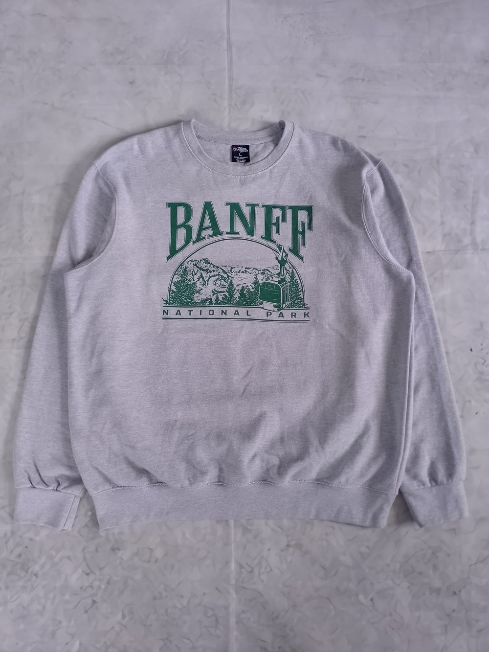 Banff National Park Crewneck Sweatshirt - Light Gray with Green Print