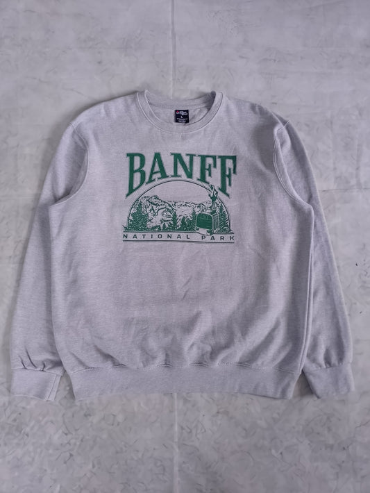 Banff National Park Crewneck Sweatshirt - Light Gray with Green Print