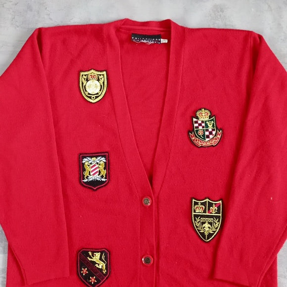 Vintage 90s Lambswool Royal Patches Cardigan Sweater