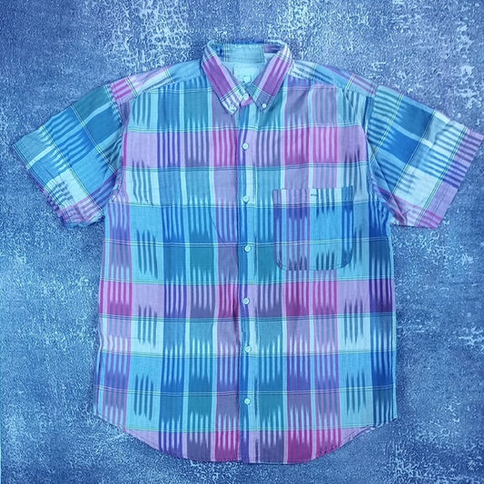 Vintage 90 PROTOCOL Multicolor Funky Pattern Men's Shirt Button-Up