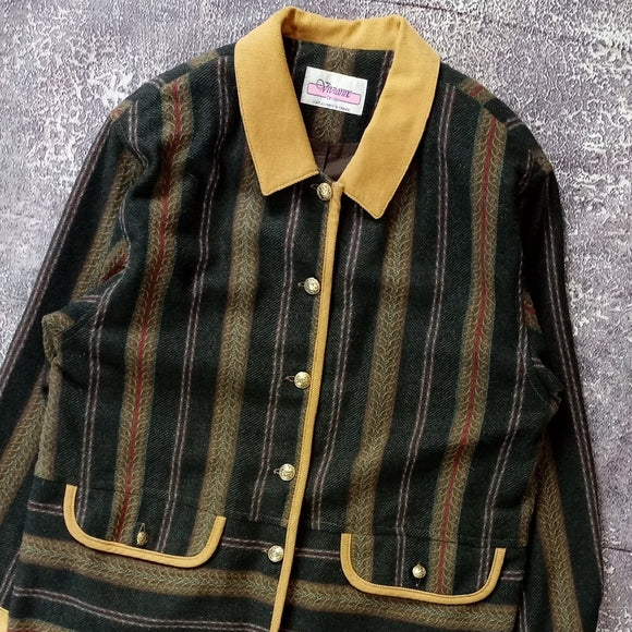 Vintage Wool Striped Green and Tan Women's Jacket Vivianne