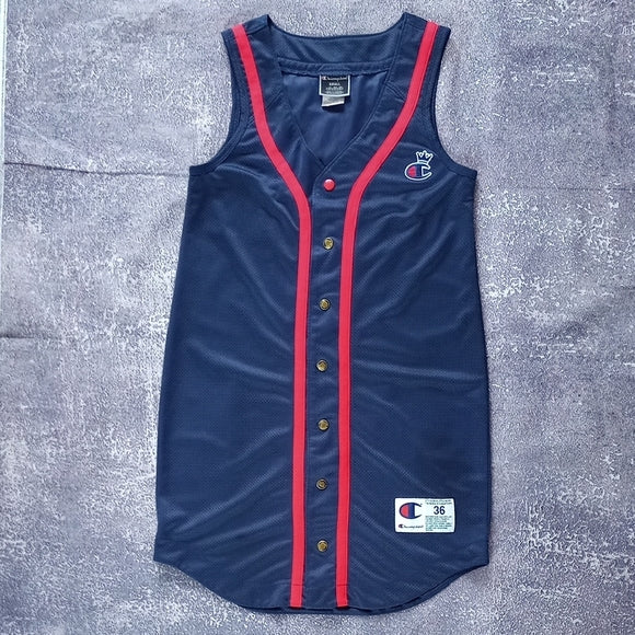 Champion Navy and Red Button-Up Jersey Dress