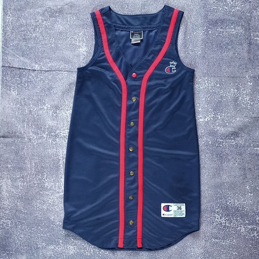Champion Navy and Red Button-Up Jersey Dress