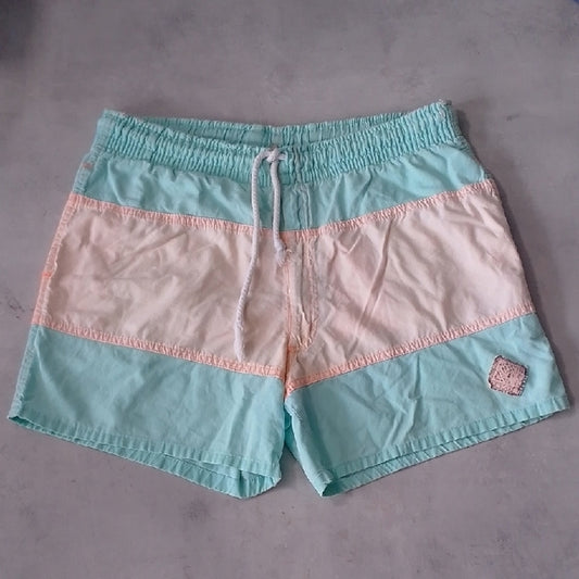 VINTAGE 90s OP Mint and ORANGE Striped Swim Shorts