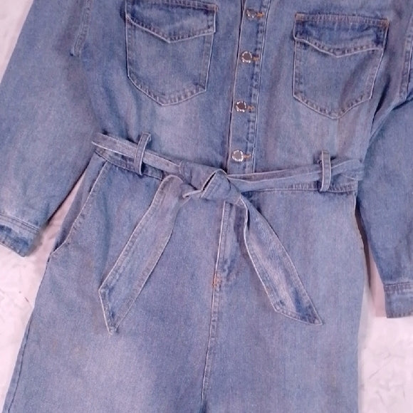Denim Jumpsuit with Belt Workwear