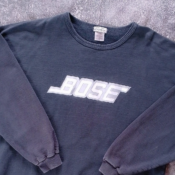 VINTAGE Bose Black Crewneck Sweater with Ribbed Cuffs
