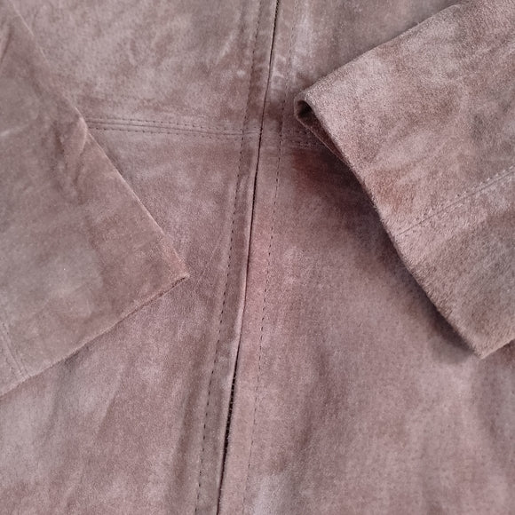 Vintage Leather Suede Zip-Front Jacket - Brown Jessica