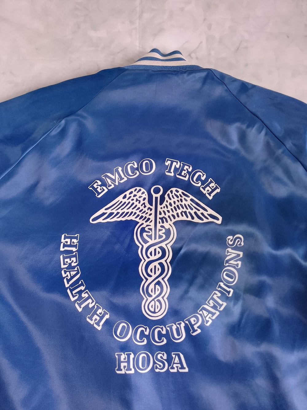 Vintage HOSA Health Occupations EMCO TECH Satin Bomber Jacket - Blue