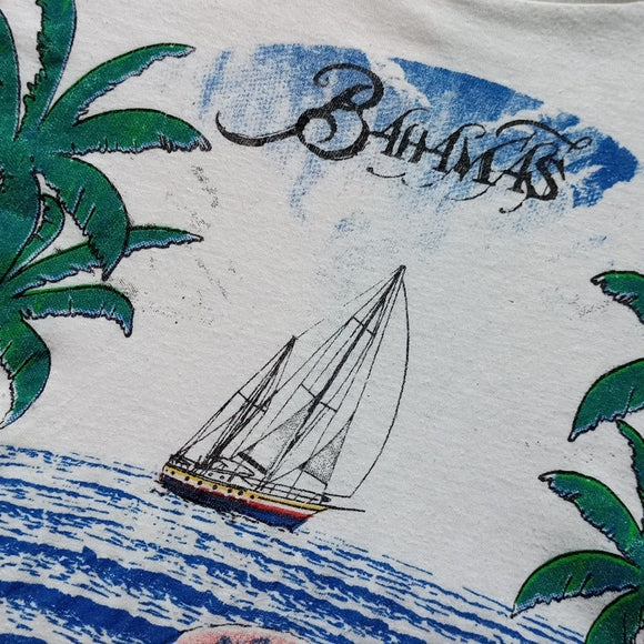 Vintage 90s Bahamas Ocean View With Spaceship and Seashells Single Stitch Tee