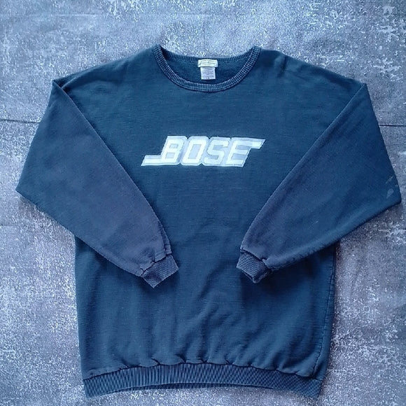 VINTAGE Bose Black Crewneck Sweater with Ribbed Cuffs