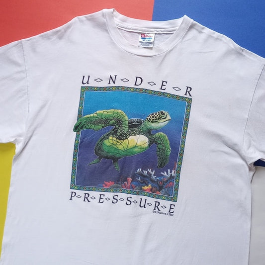 Vintage 1993 Under Pressure Sea Turtle UnderWater Graphic Single Stitch Tee RARE