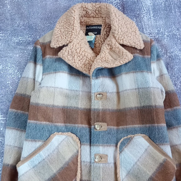 Vintage 90s Sherpa Lined Wool Button-Up Jacket Outerwear By Tip Top UNISEX