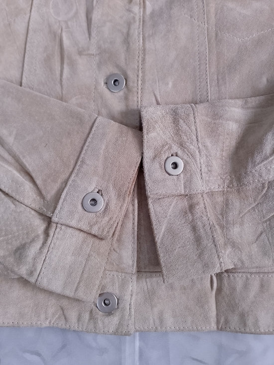 Cropped Beige Suede Jacket - Women's Lightweight Trucker Style
