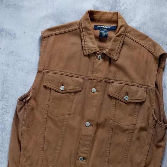 Vintage 90s Club Monaco Jeans Denim Brown Vest