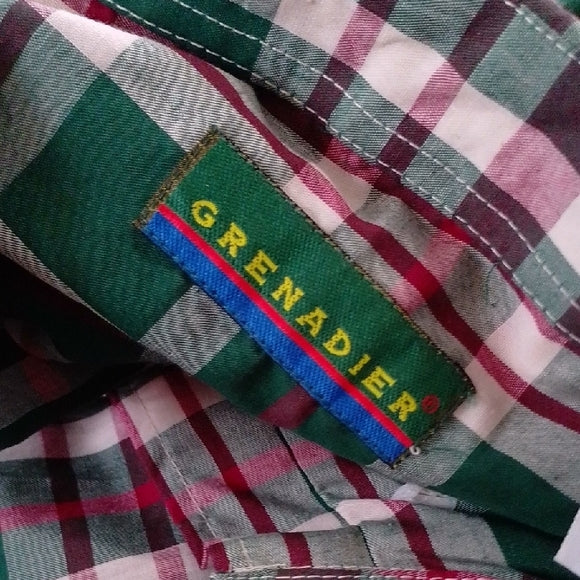 Vintage 90s GRENADIER Green and Red Plaid Button Down Shirt UNISEX