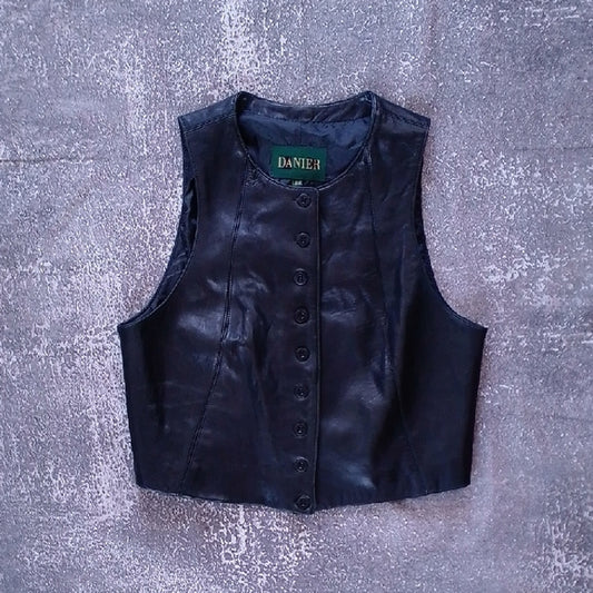 VINTAGE 90s Danier Midnight Black Leather Vest