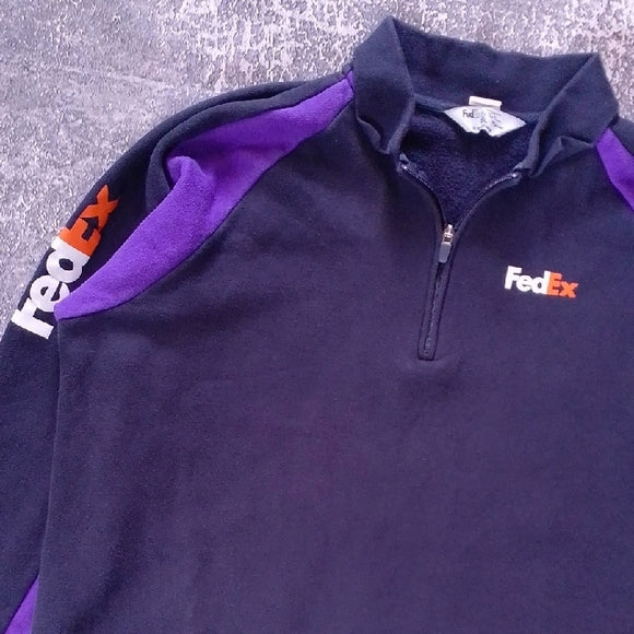 Vintage FedEx Men's Black and Purple Zip-Up Sweater Stan Herman
