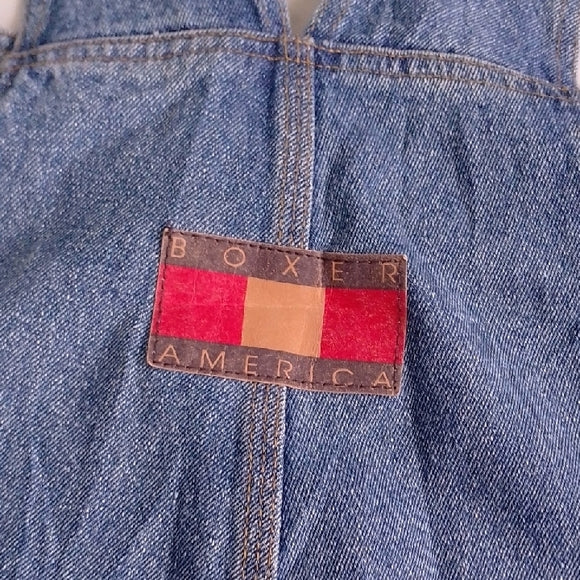 Vintage 90s Denim Overalls with Boxer America Logo Patch Workwear Unisex