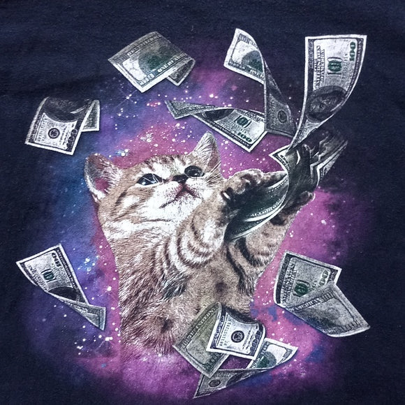 Kitten Throwing $100 Bills Graphic T-Shirt