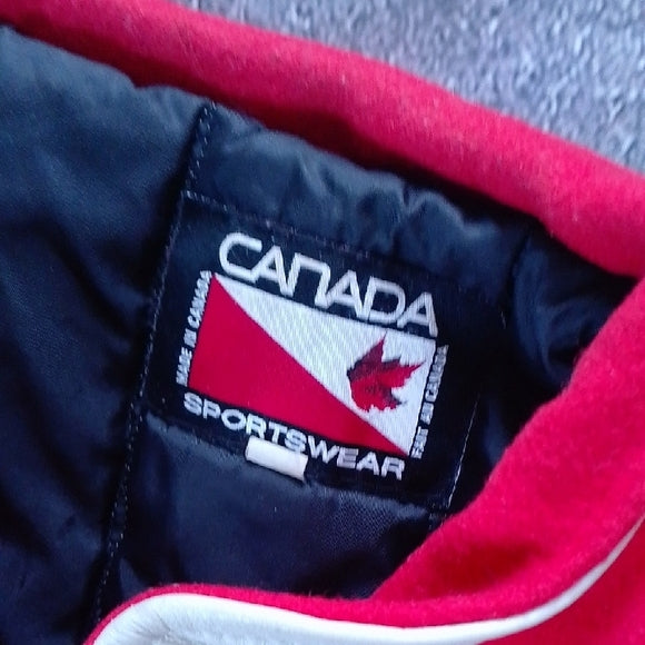 VINTAGE Red and White Stratford Auction Varsity Jacket WOOL/LEATHER