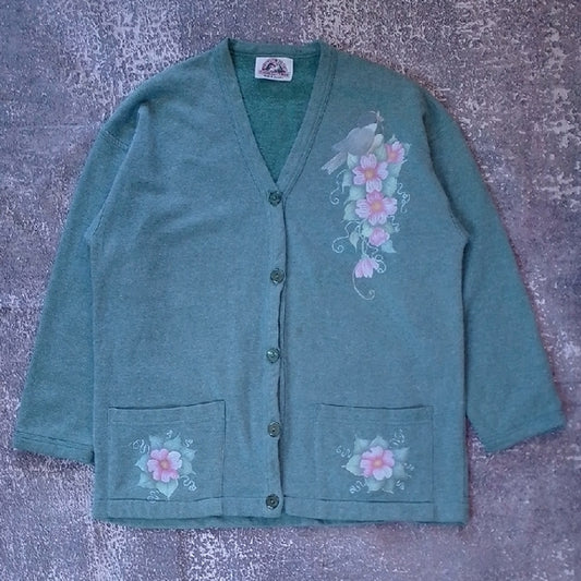 Vintage 90s Floral Green Cardigan Sweater