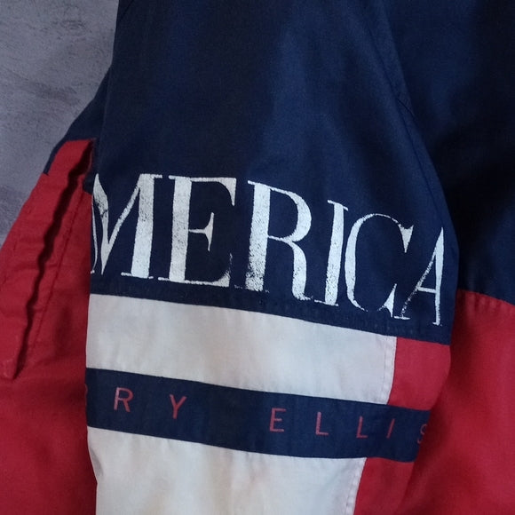 Vintage 90s PERRY ELLIS AMERICA FLAG STYLE COlOUR BLOCK PUFFY JACKET UNISEX