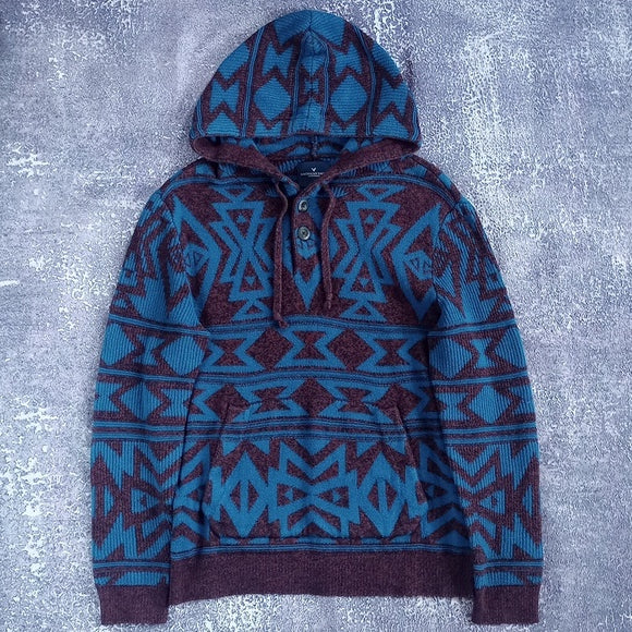 American Eagle Tribal Aztec Pattern Wool Sweater Hoodie