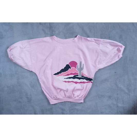 Vintage 90s Pink Desert Sunrise with Cactus Double Sided SHIRT UNISEX