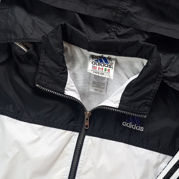 Vintage 90s Adidas Essential Windbreaker Jacket Blue/White/Black