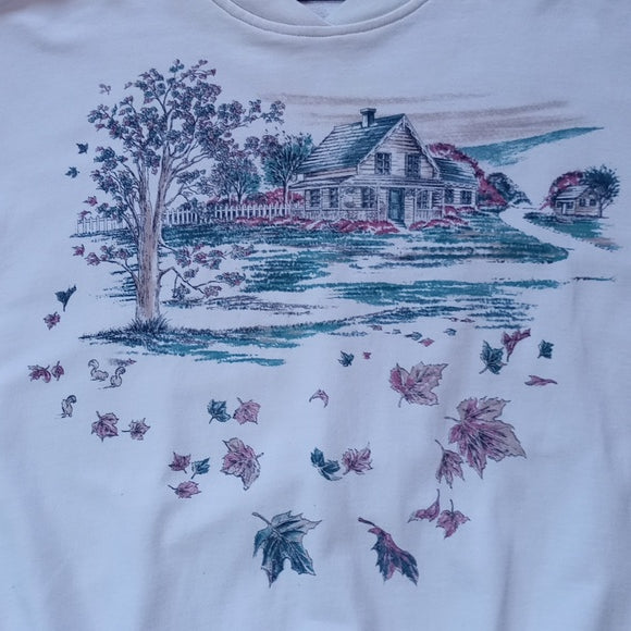 Vintage 90s Cottage with Leaves Print All Over Crewneck Sweater