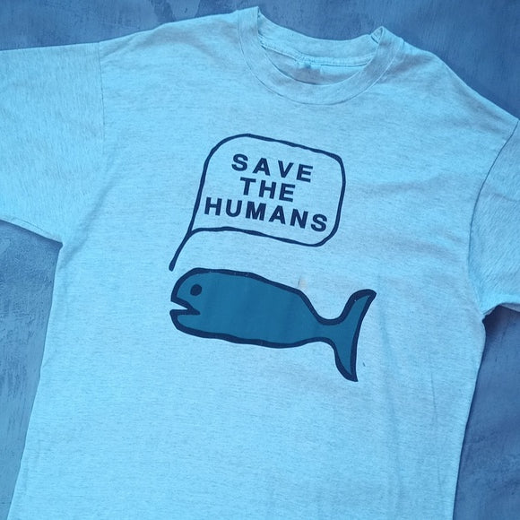 Vintage 90s Save The Humans Whale Graphic Single Stitch T-Shirt UNISEX