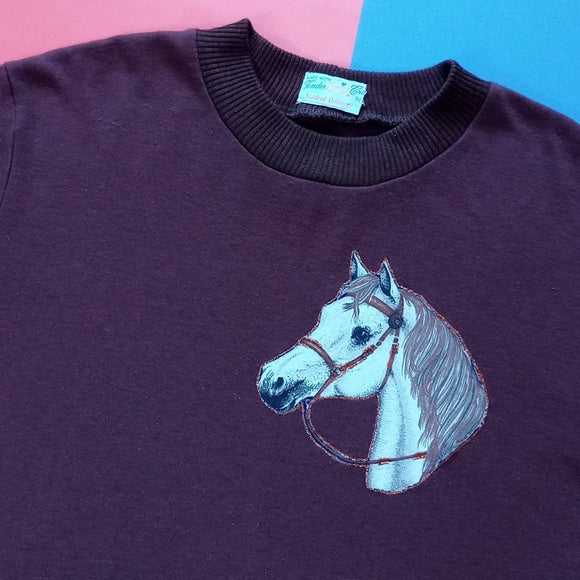 Vintage 90s Horse Patch Handmade By Mildred Holloway Single Stitch T-Shirt