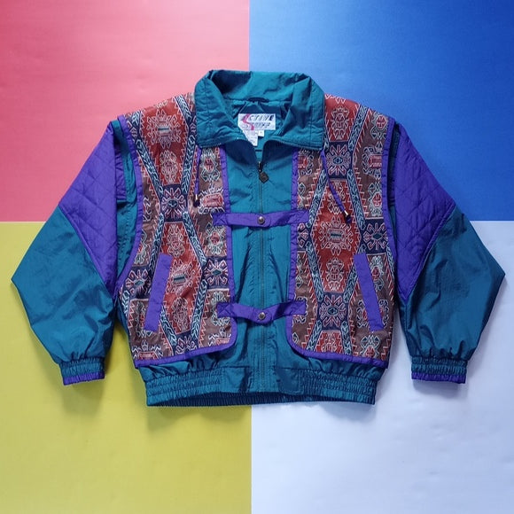Vintage 90s Funk Colour Block and Pattern Windbreaker Jacket