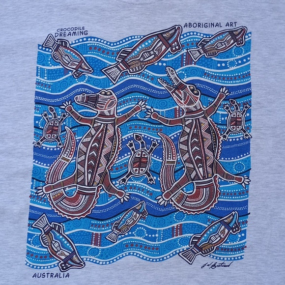 Vintage 90s Austrailia Aboriginal Art Crocodile Dreaming Graphic Single Stitch T