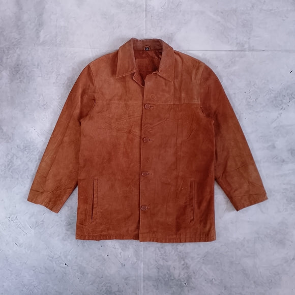 BRITCHES Men's Leather Suede Button-Front Jacket in Rust