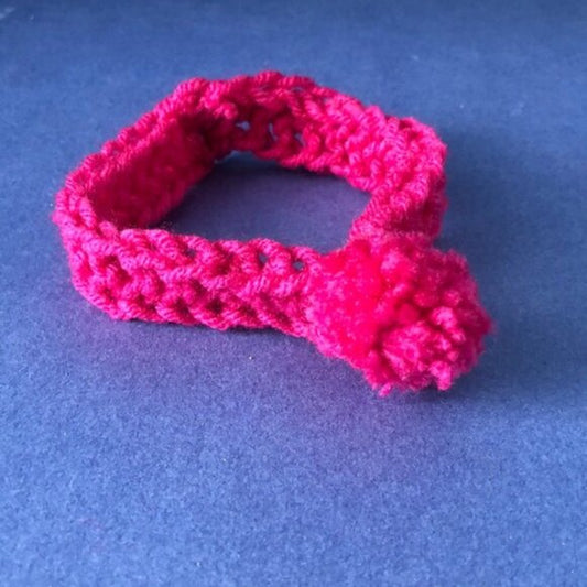 NWOT Vintage Hand-Knitted Made-in-Canada Colourful Pink Headband with Pom Pom