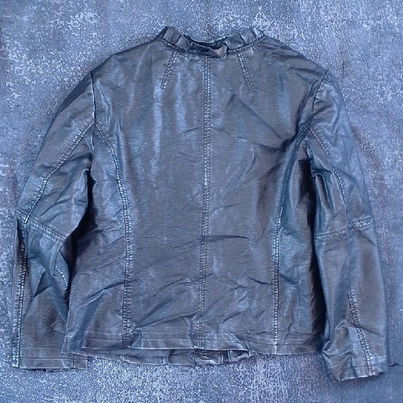 CLEO Women's Metallic Gray Faux Leather Jacket