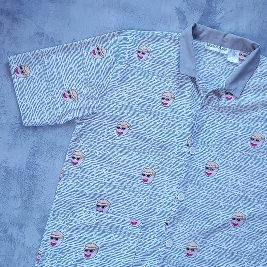 VINTAGE 90s Daniel Axel Guy With Shades Print Polo Shirt
