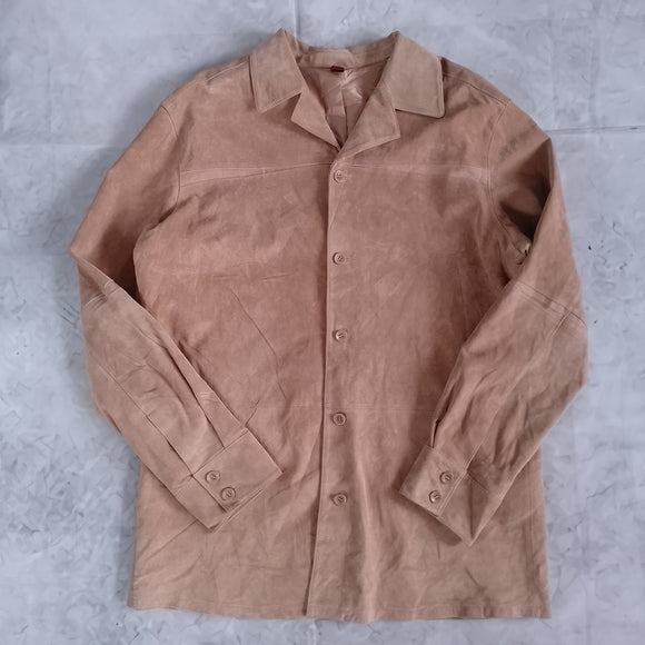 Danier Men's Suede Leather Button-Up Shirt Jacket in Light Tan SOFT