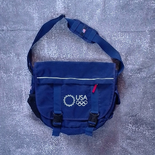 Vintage 2004 ATHENS OLYMPICS ROOTS USA Blue Messenger Bag #04