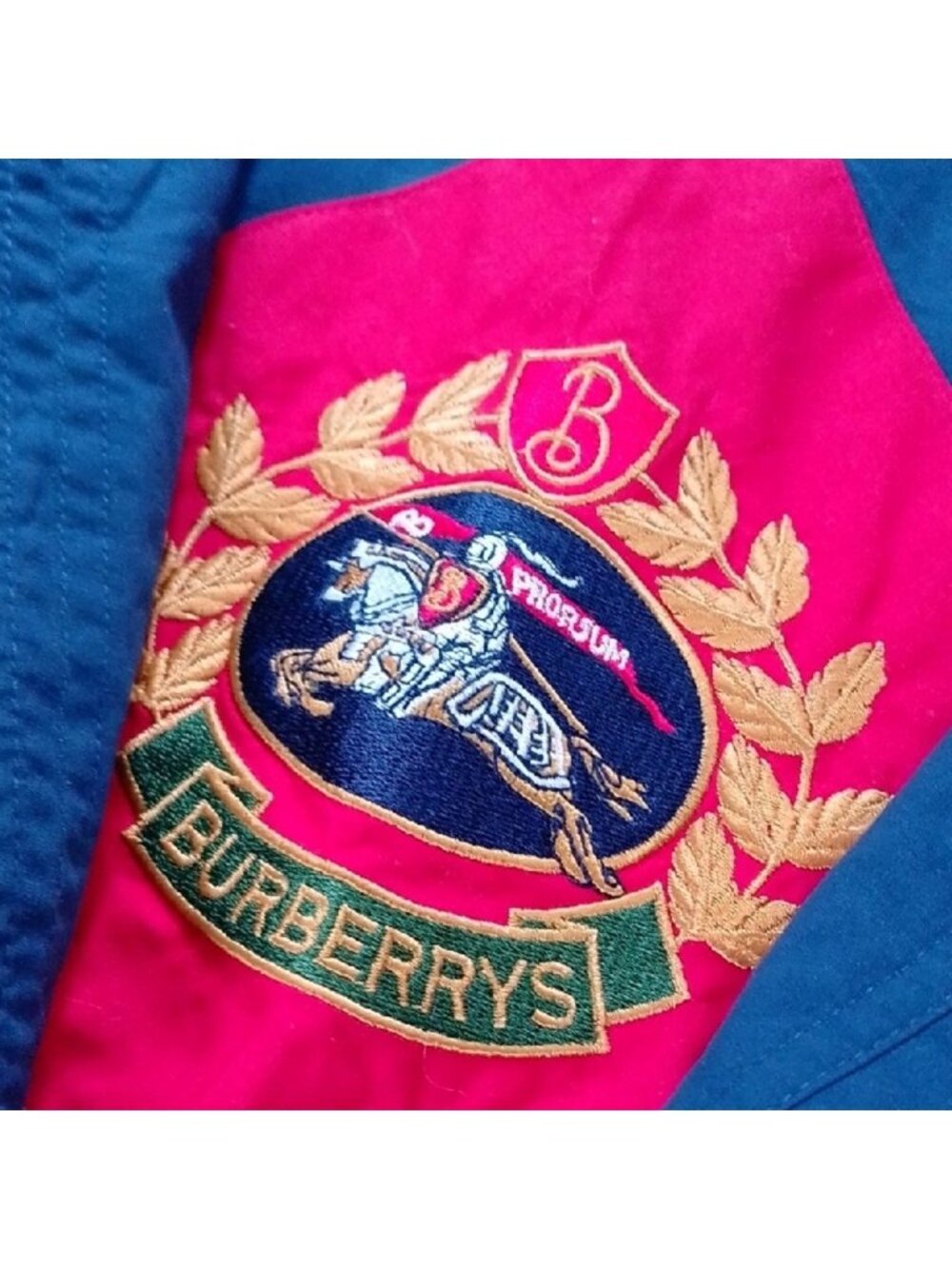 Vintage BURBERRY'S Navy Blue Jacket with Red Lining Embroidered UNISEX MAC COAT
