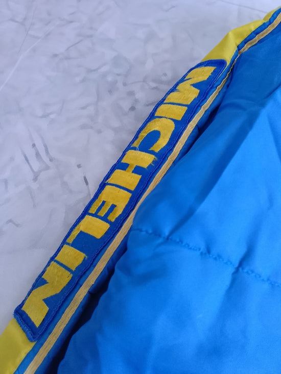 Vintage 70s Mens Large Michelin Man Tires Striped Full Zip Puffer Jacket USA