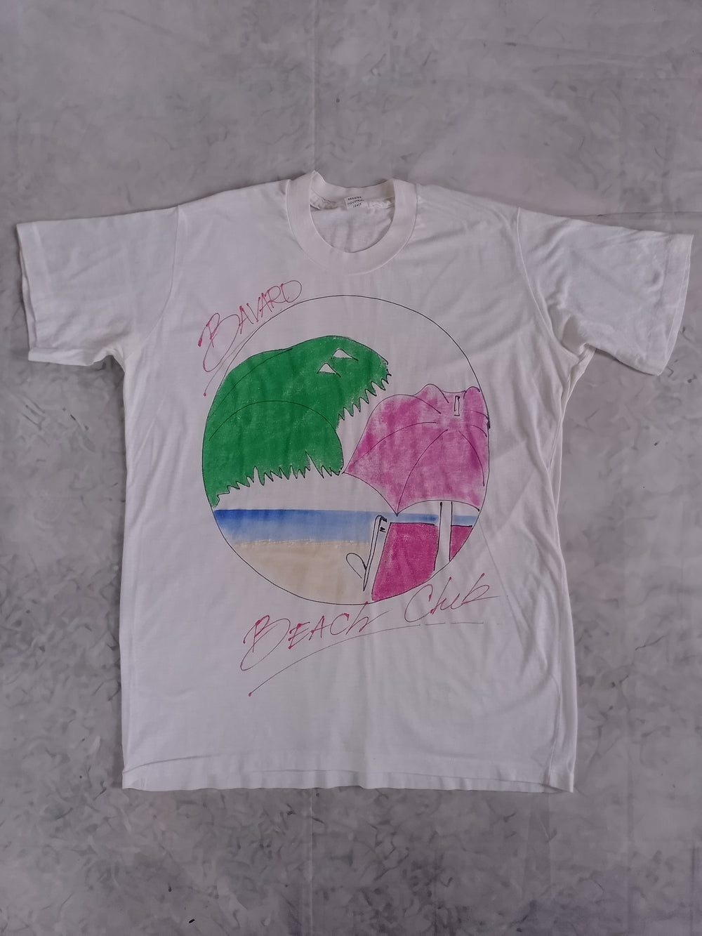 Vintage 90s HAND-DRAWN BAVARDO BEACH CLUB T-SHIRT Single Stitch