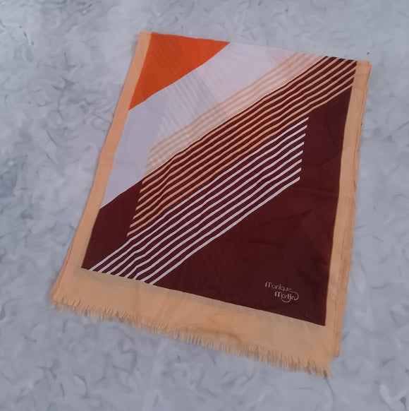 Vintage Monique Martin Heritage Geometric Scarf Brown Orange White Made in Italy