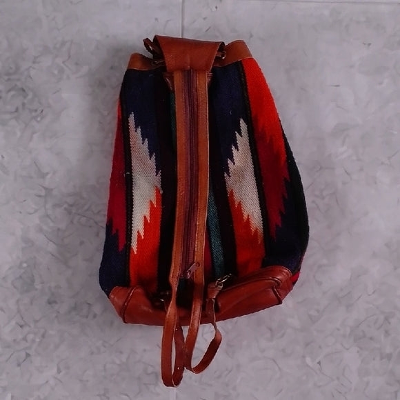 Vintage Peru Andean Hippie Boho Festival Wool Blanket Pockets Bag Backpack Rucks