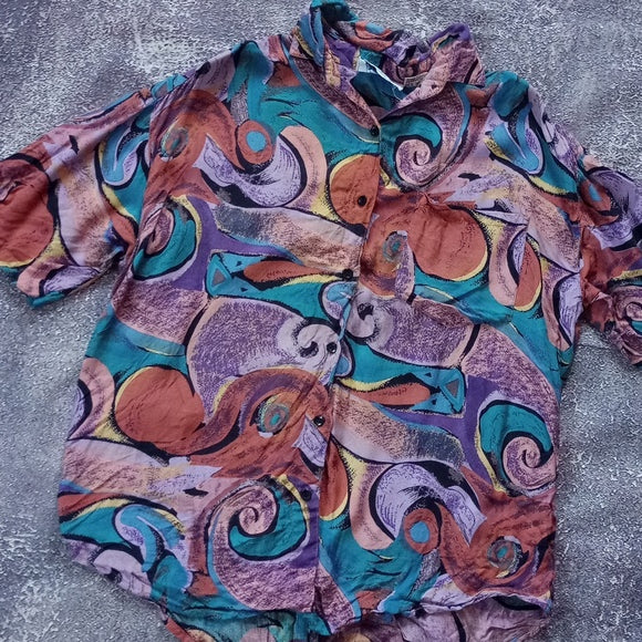 Vintage 90s Picasso Style Funky Pattern Button-Up Shirt UNISEX